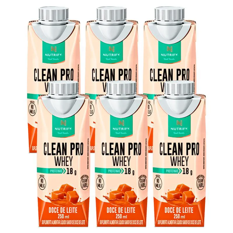 KIT 6X: CLEANPRO WHEY LíQUIDO DOCE DE LEITE NUTRIFY 250ML