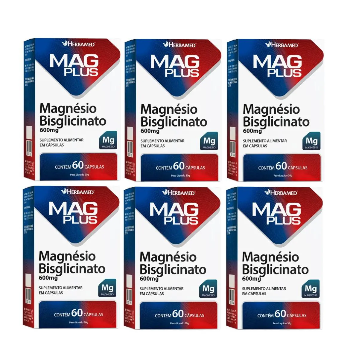 KIT 6 MAG PLUS MAGNéSIO BISGLICINATO 60 CáPSULAS – HERBAMED