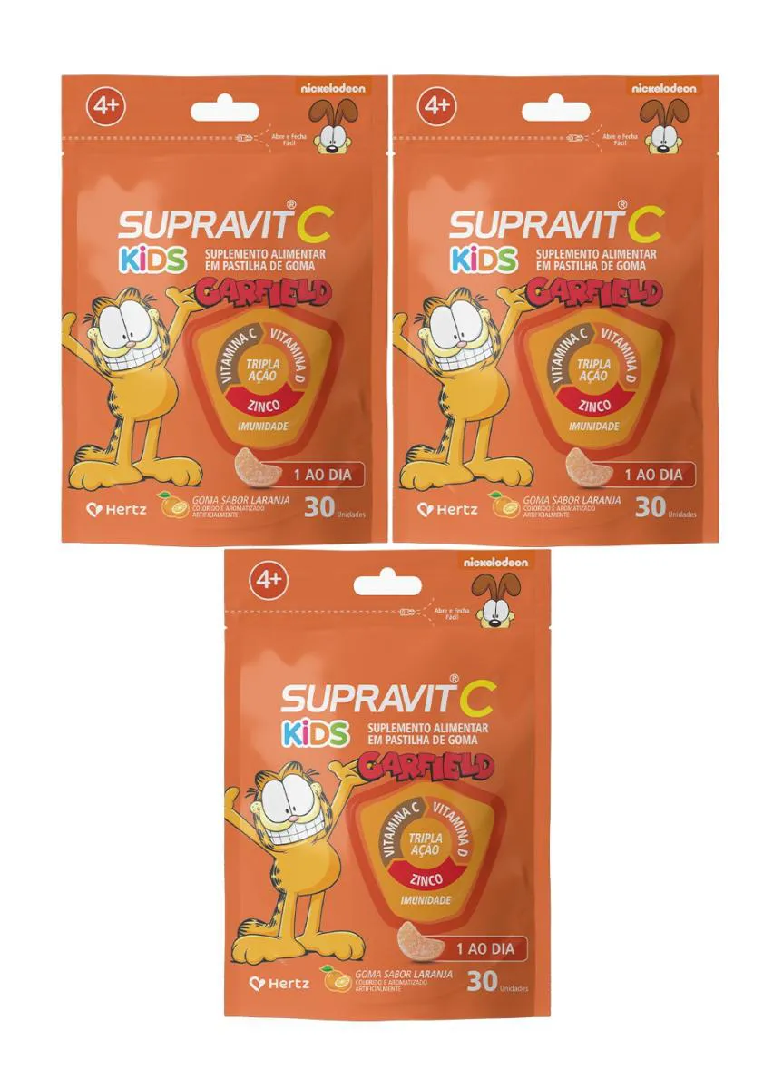 KIT 3 SUPRAVIT C KIDS SABOR LARANJA 30 GOMAS - KLEY HERTZ
