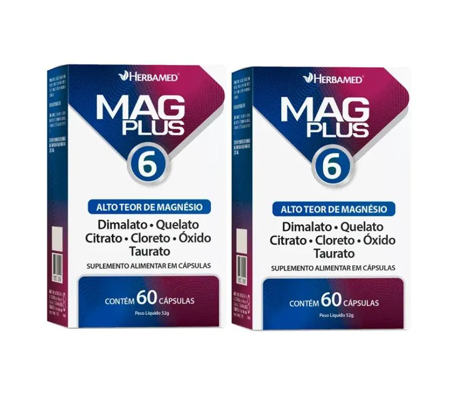 KIT 2 MAG PLUS 6 ALTO TEOR DE MAGNéSIO 60 CPS - HERBAMED