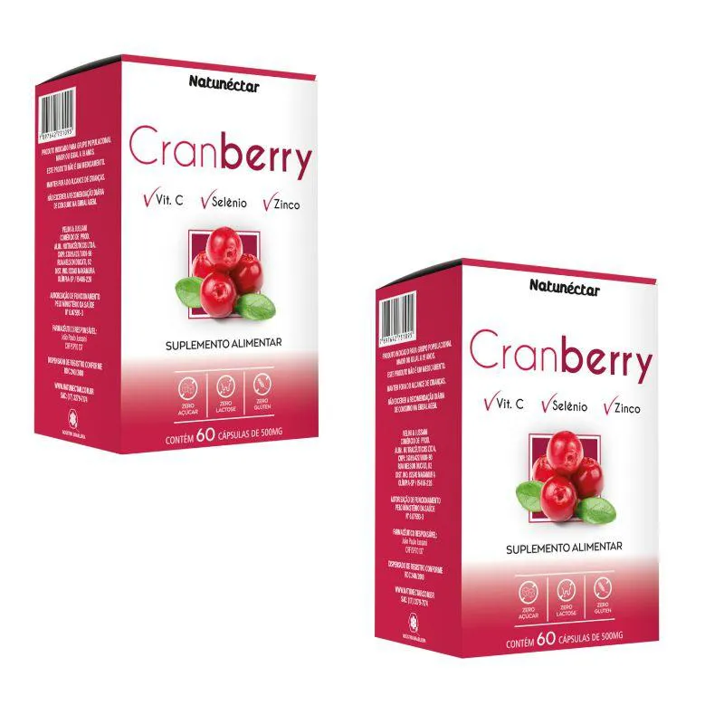 KIT CRANBERRY SUPLEMENTO ALIMENTAR NATUNECTAR 500MG - 2 UNID (120 CáPSULAS)