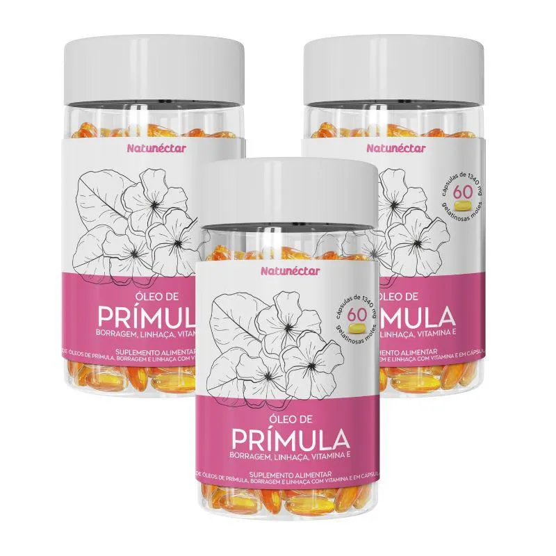 KIT ÓLEO DE PRíMULA SUPLEMENTO ALIMENTAR NATUNECTAR 1350MG – 3 UNID (180 CáPSULAS)