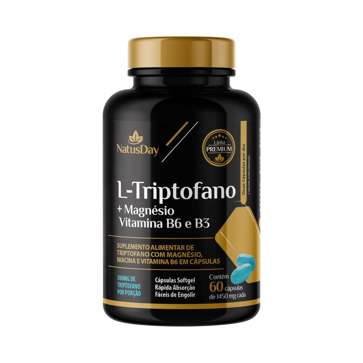 L-TRIPTOFANO + MAGNéSIO, VITAMINA B3 E VITAMINA B6 (60 CáPSULAS) - NATUSDAY PREMIUM