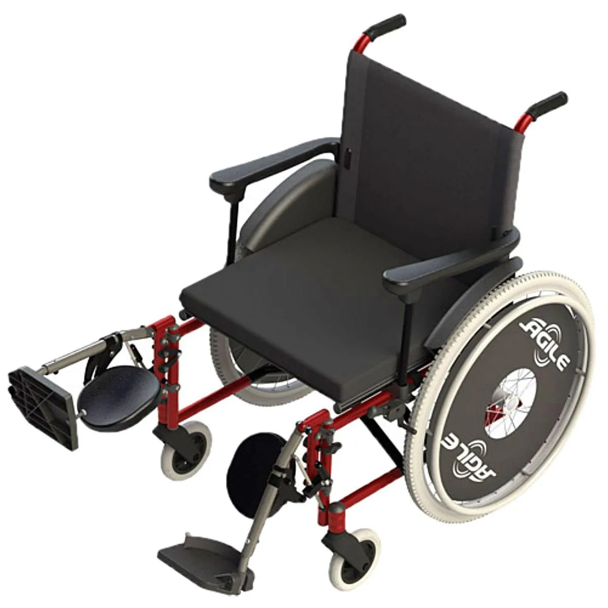 CADEIRA DE RODAS AGILE JAGUARIBE COM ELEVAçãO DE PERNAS - VERMELHA - 40CM
