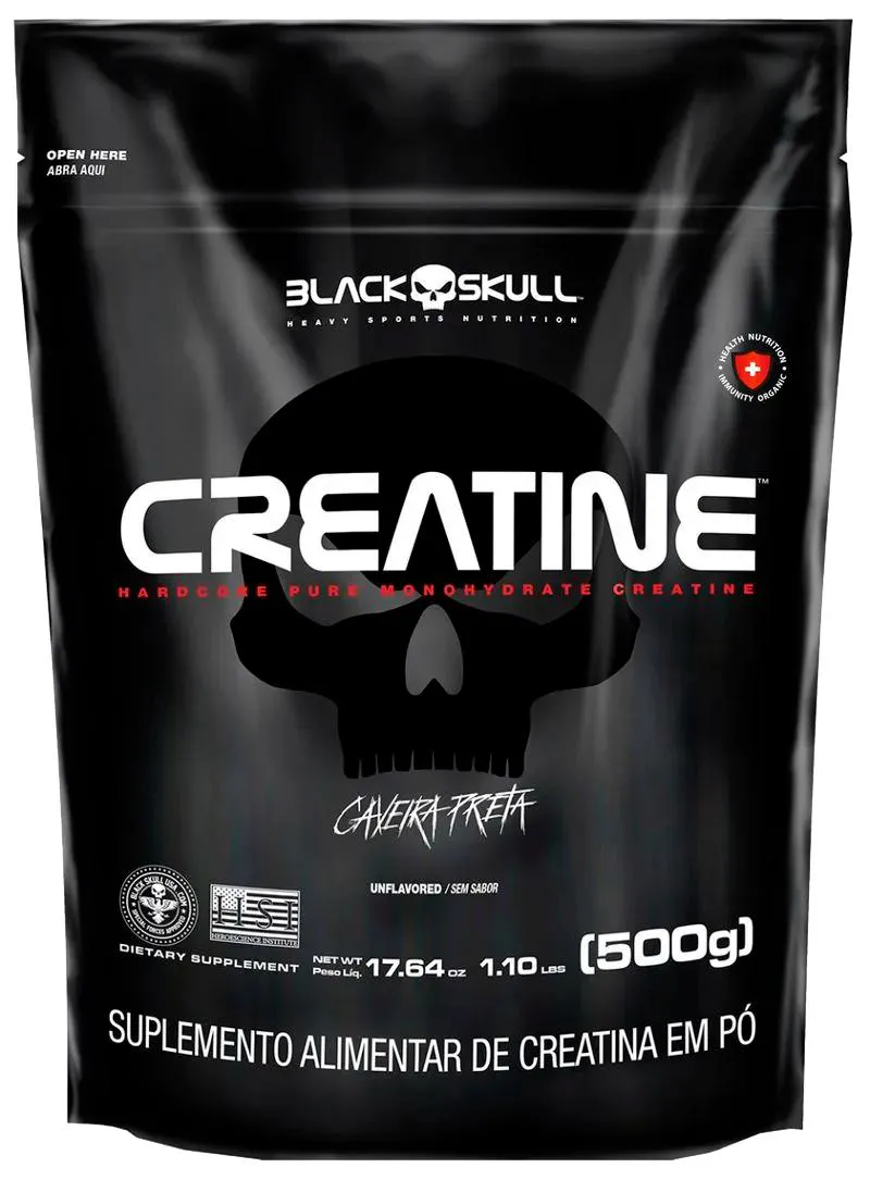 CREATINA MONOHIDRATADA 500G 100% PURA BLACK SKULL SABOR SEM SABOR
