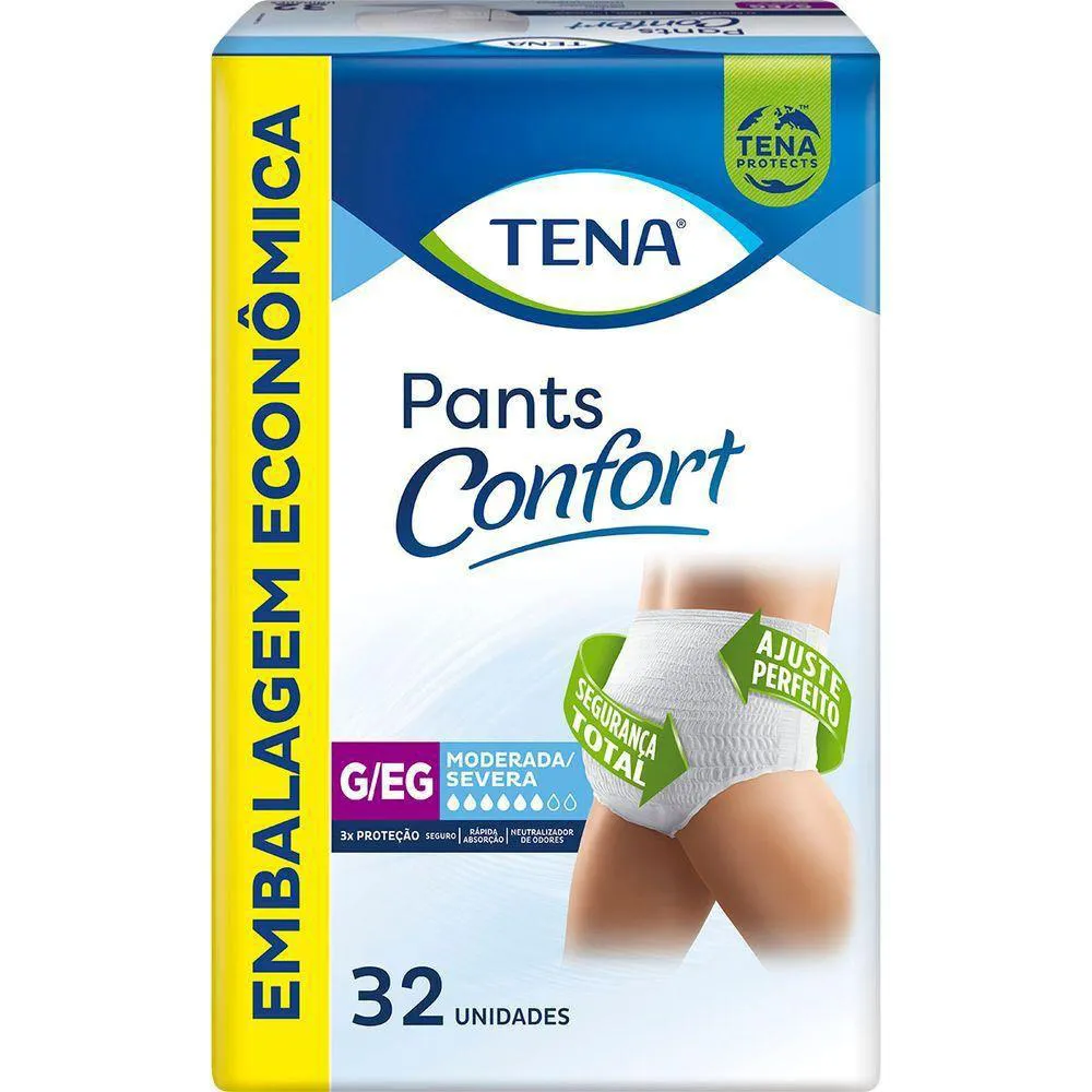 Roupa Íntima Descartável Tena Pants Confort Unissex G/EG Absorção Moderada a Intensa 32 unidades