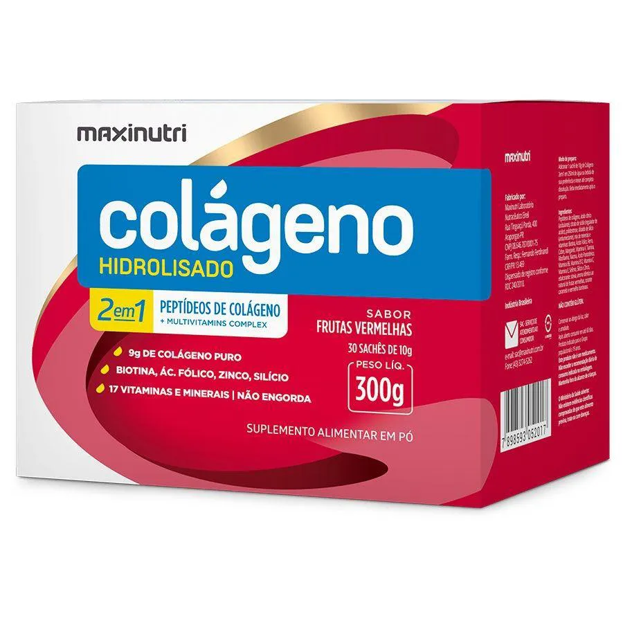 COLáGENO HIDROLISADO 2 EM 1 (30 SACHêS DE 10G) - SABOR: FRUTAS VERMELHAS
