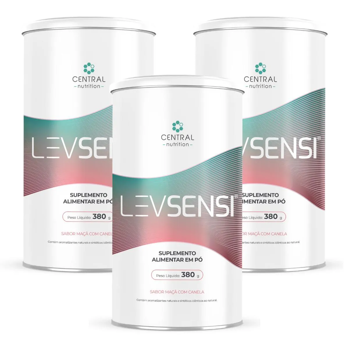 KIT 3 LEVSENSI  FIBRA COLáGENO VITAMINAS 380G CENTRAL NUTRITION Maçã COM Canela