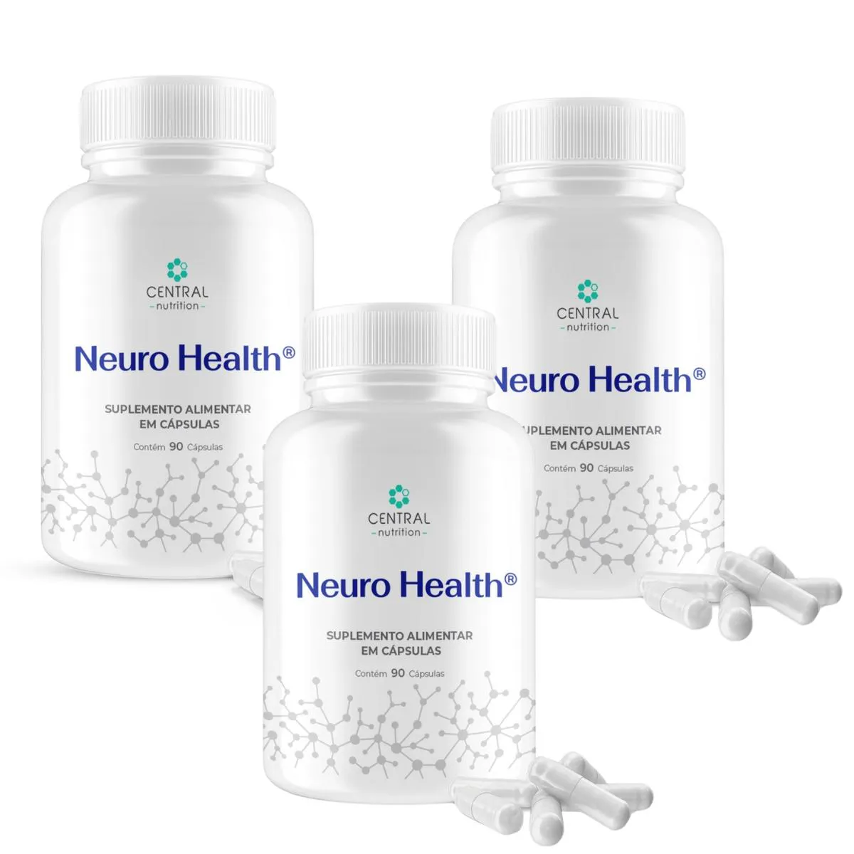 KIT 3 NEURO HEALTH VITAMINAS MAGNéSIO 90 CAPS CENTRAL NUTRITION SEM Sabor