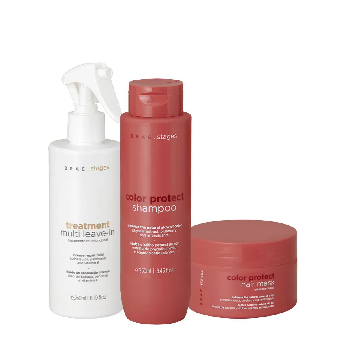 KIT BRAé STAGES COLOR PROTECT SHAMPOO MáSCARA MULTI LEAVE-IN (3 PRODUTOS)