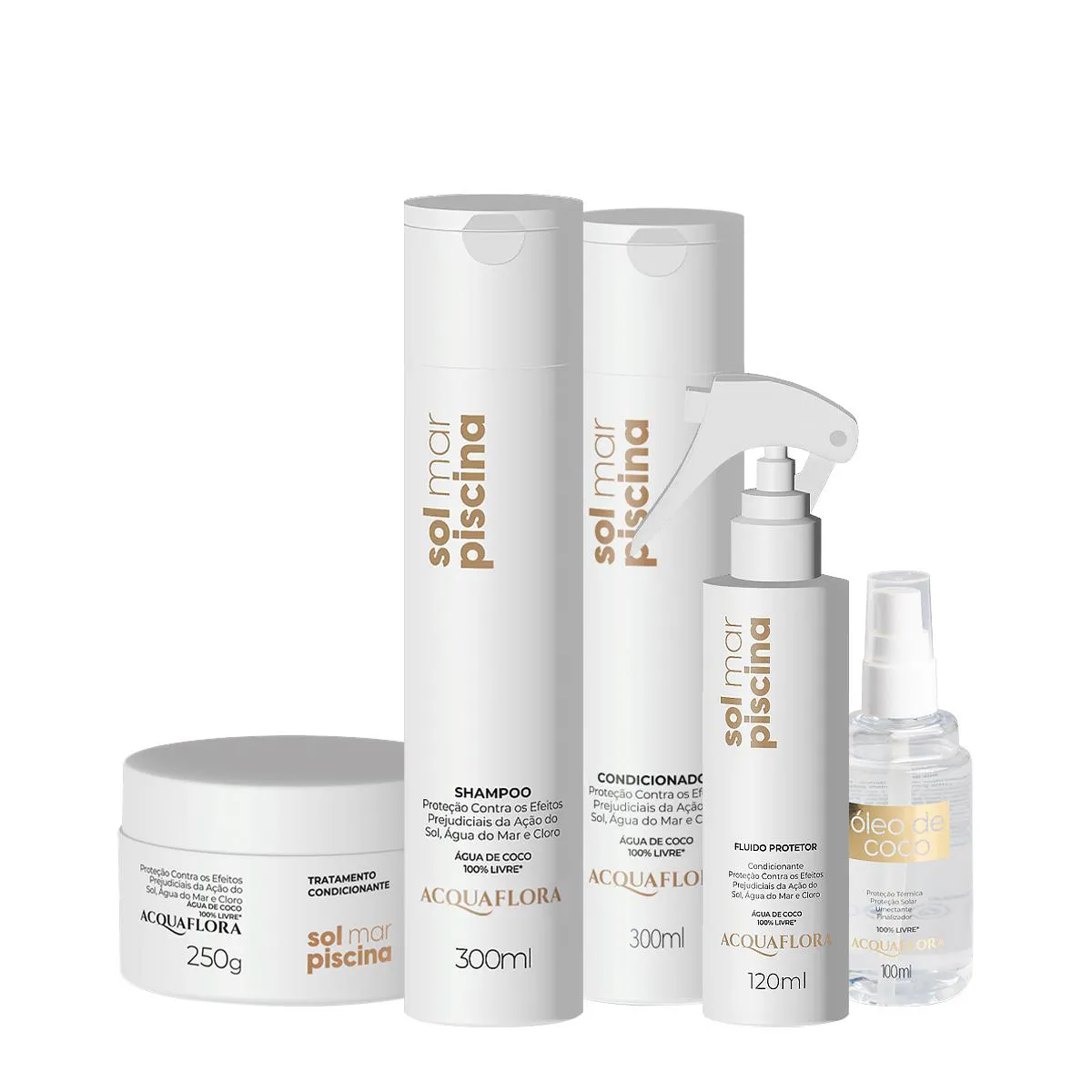 KIT ACQUAFLORA SOL MAR PISCINA HOME CARE LEAVE-IN OIL (5 PRODUTOS)