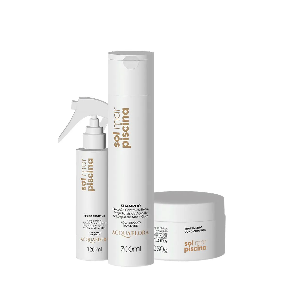 KIT ACQUAFLORA SOL MAR PISCINA SHAMPOO MáSCARA LEAVE-IN (3 PRODUTOS)