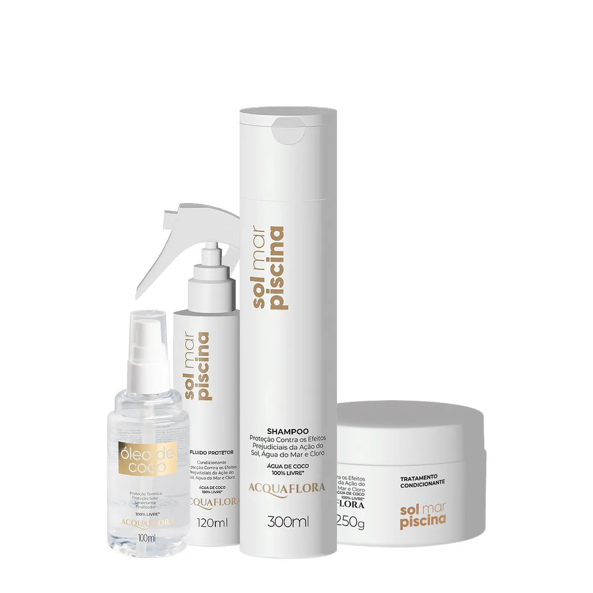 KIT ACQUAFLORA SOL MAR PISCINA SHAMPOO MáSCARA LEAVE-IN OIL (4 PRODUTOS)