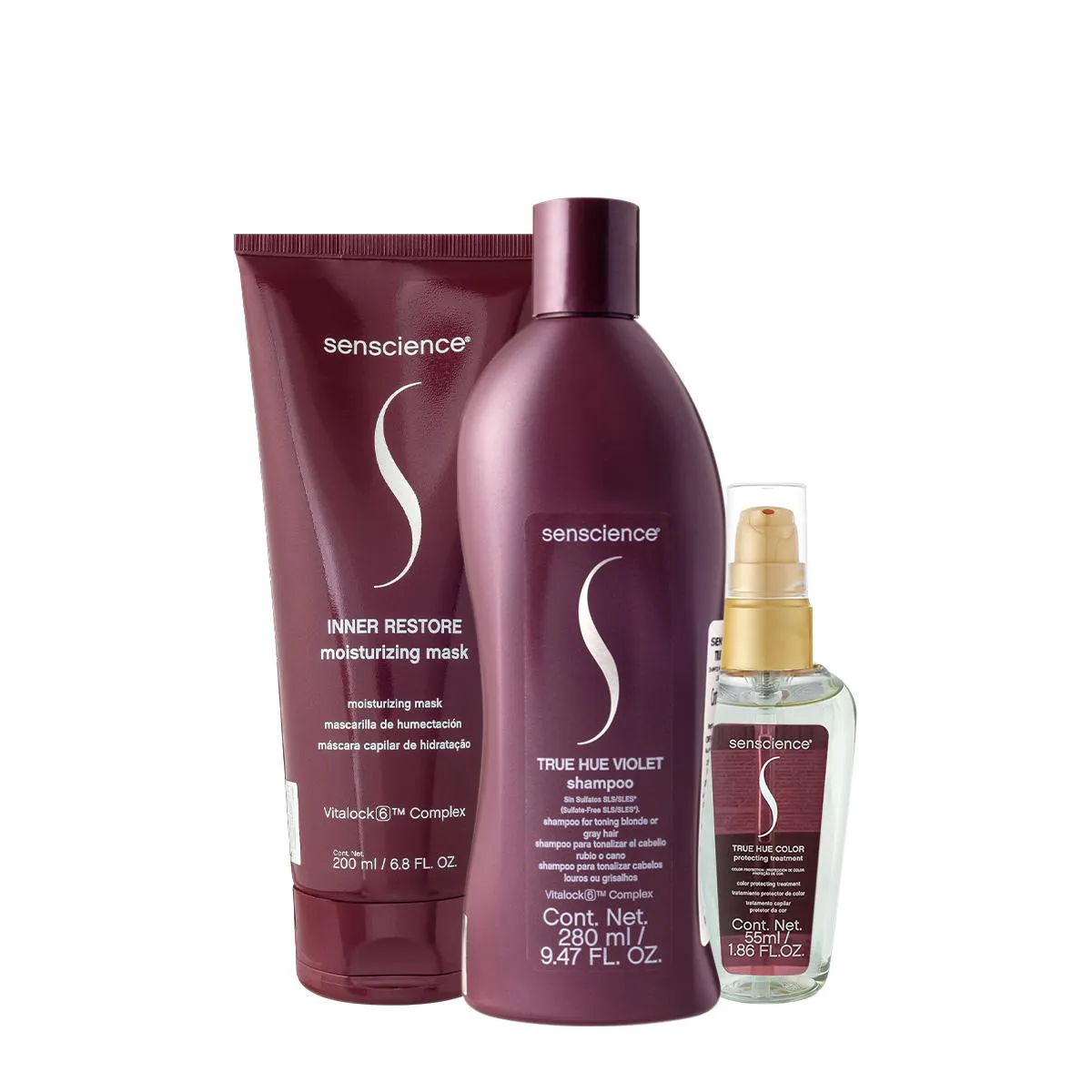 SENSCIENCE TRUE HUE VIOLET SHAMPOO MáSCARA MOISTURIZING E ÓLEO (3 PRODUTOS)