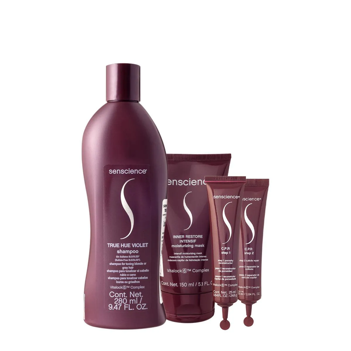 SENSCIENCE TRUE HUE VIOLET SHAMPOO MáSCARA INTENSIF E C.P.R. (3 PRODUTOS)