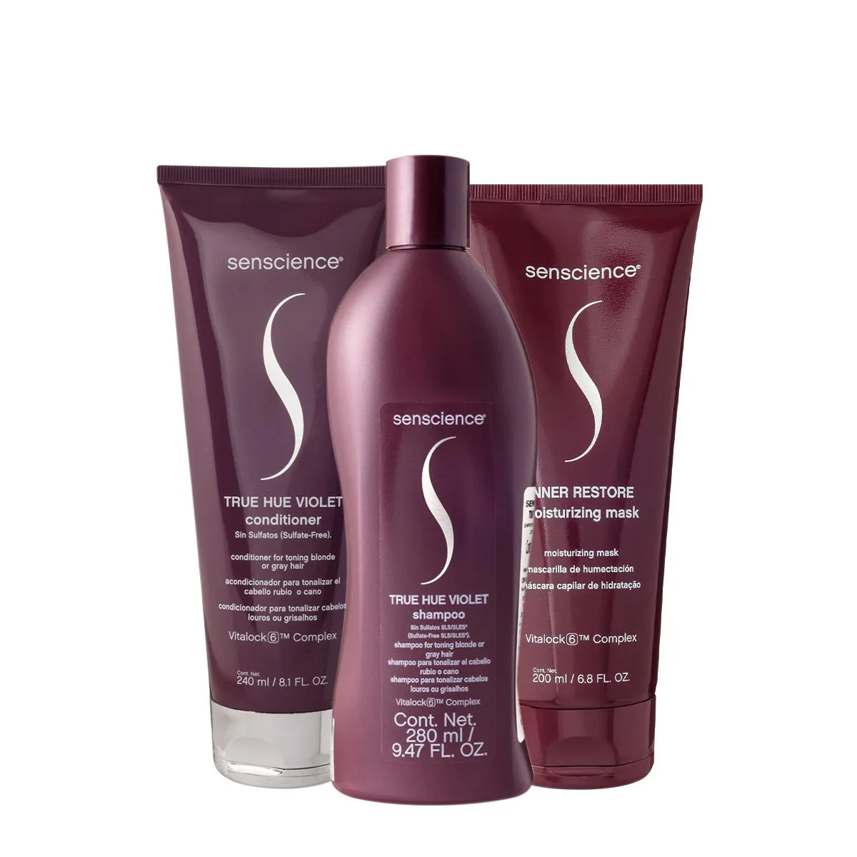 SENSCIENCE TRUE HUE VIOLET SHAMPOO CONDICIONADOR E MáSCARA (3 PRODUTOS)