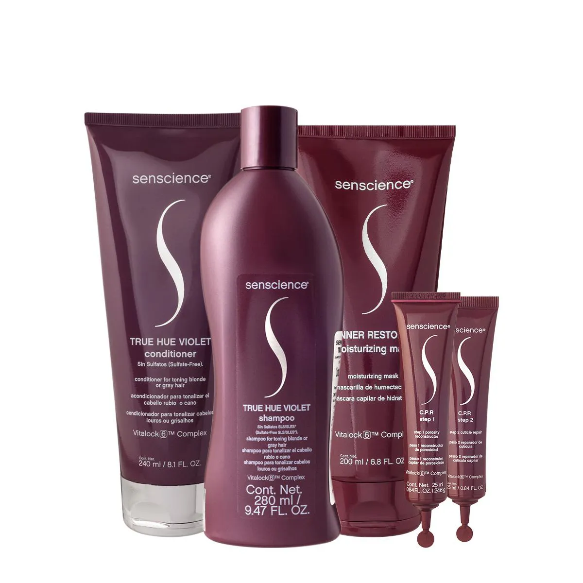 KIT SENSCIENCE TRUE HUE VIOLET SHAMPOO CONDICIONADOR MáSCARA 200 C.P.R. (4 PRODUTOS)