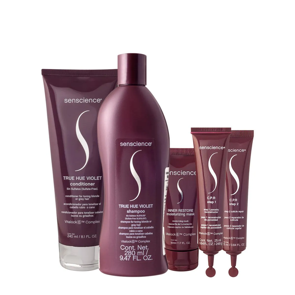 KIT SENSCIENCE TRUE HUE VIOLET SHAMPOO CONDICIONADOR MáSCARA C.P.R. (4 PRODUTOS)