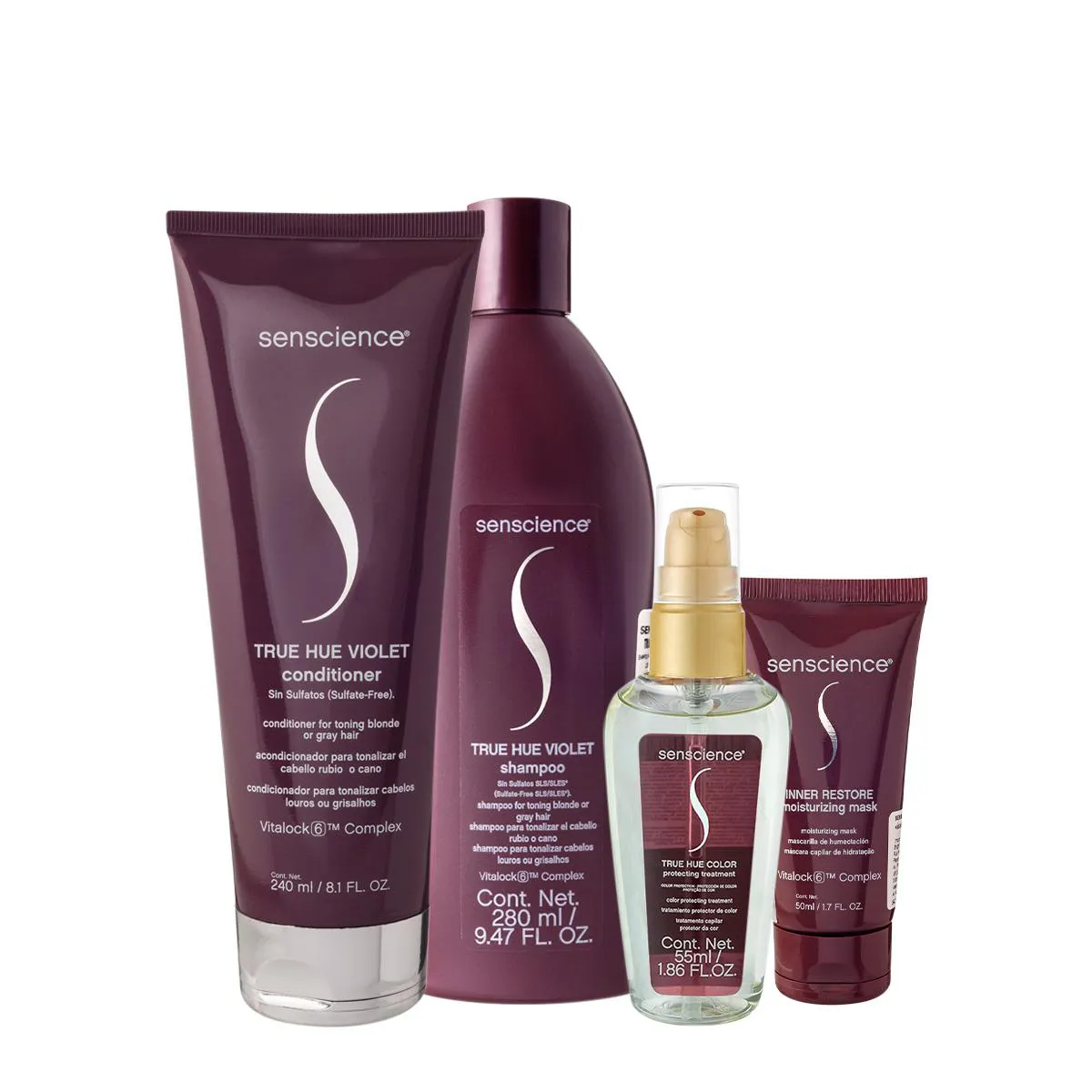 KIT SENSCIENCE TRUE HUE VIOLET SHAMPOO CONDICIONADOR MáSCARA ÓLEO (4 PRODUTOS)