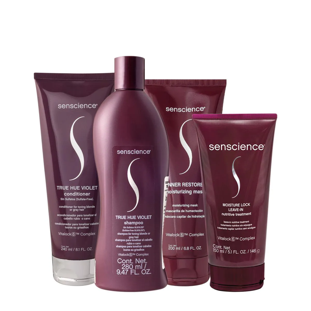 KIT SENSCIENCE TRUE HUE VIOLET SHAMPOO CONDICIONADOR MáSCARA MOISTURIZING LEAVE-IN (4 PRODUTOS)