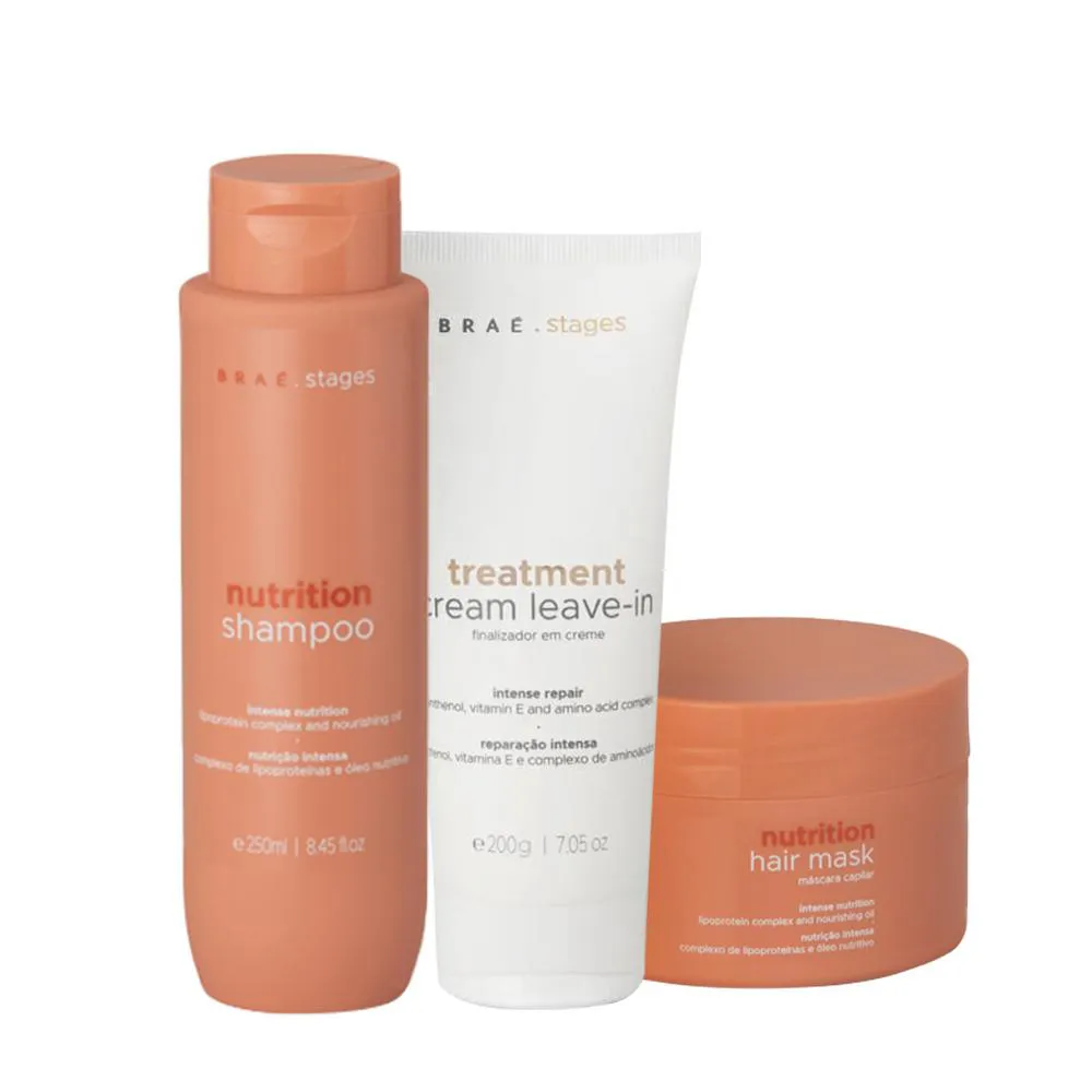 KIT BRAé STAGES NUTRITION SHAMPOO MáSCARA LEAVE-IN (3 PRODUTOS)