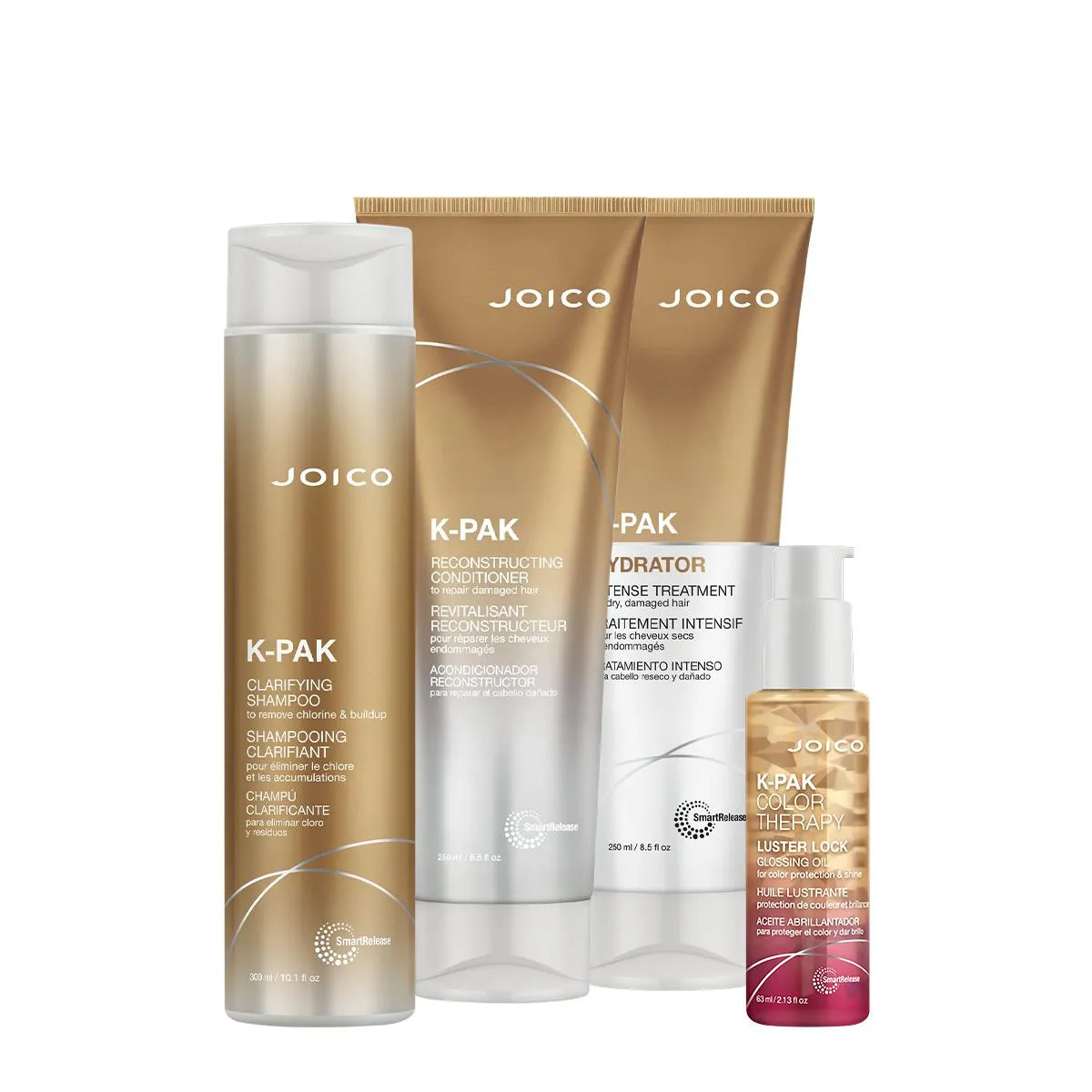 KIT JOICO K-PAK RECONSTRUTOR HYDRATOR LUSTER HOME CARE OIL (4 PRODUTOS)