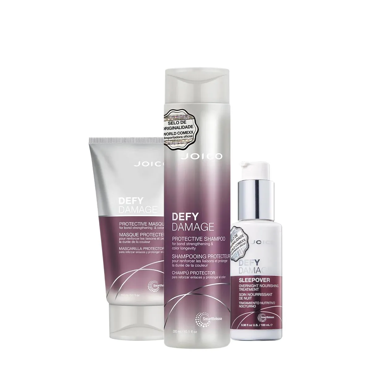 KIT JOICO DEFY DAMAGE PROTECTIVE SHAMPOO MáSCARA LEAVE-IN (3 PRODUTOS)