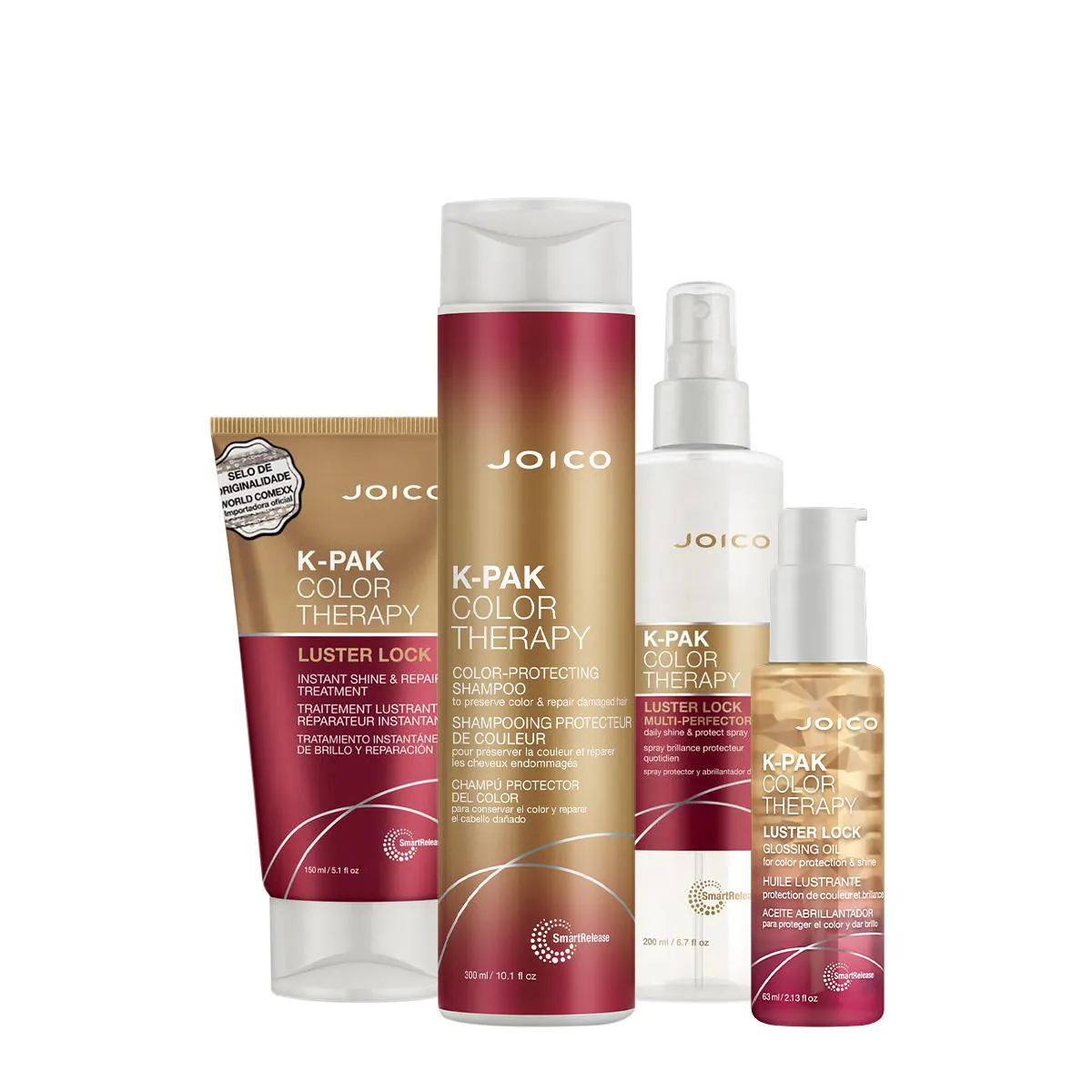 KIT K-PAK COLOR THERAPY SMART LUSTER LOCK SHAMPOO MáSCARA OIL LEAVE-IN (4 PRODUTOS)