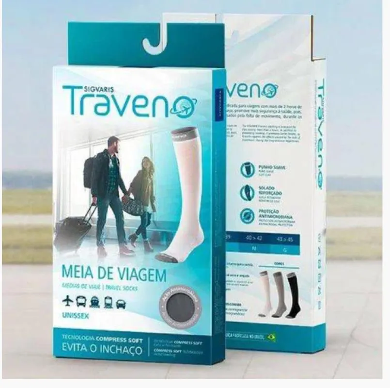 MEIA DE COMPRESSãO 3/4 PARA VIAGEM UNISSEX TRAVENO PONTEIRA FECHADA - SIGVARIS P Branca