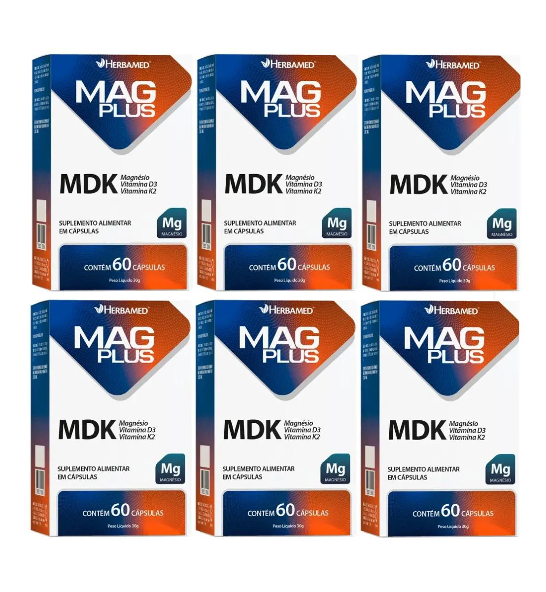 KIT 6 SUPLEMENTO MAG PLUS MDK 60 CáPSULAS - HERBAMED