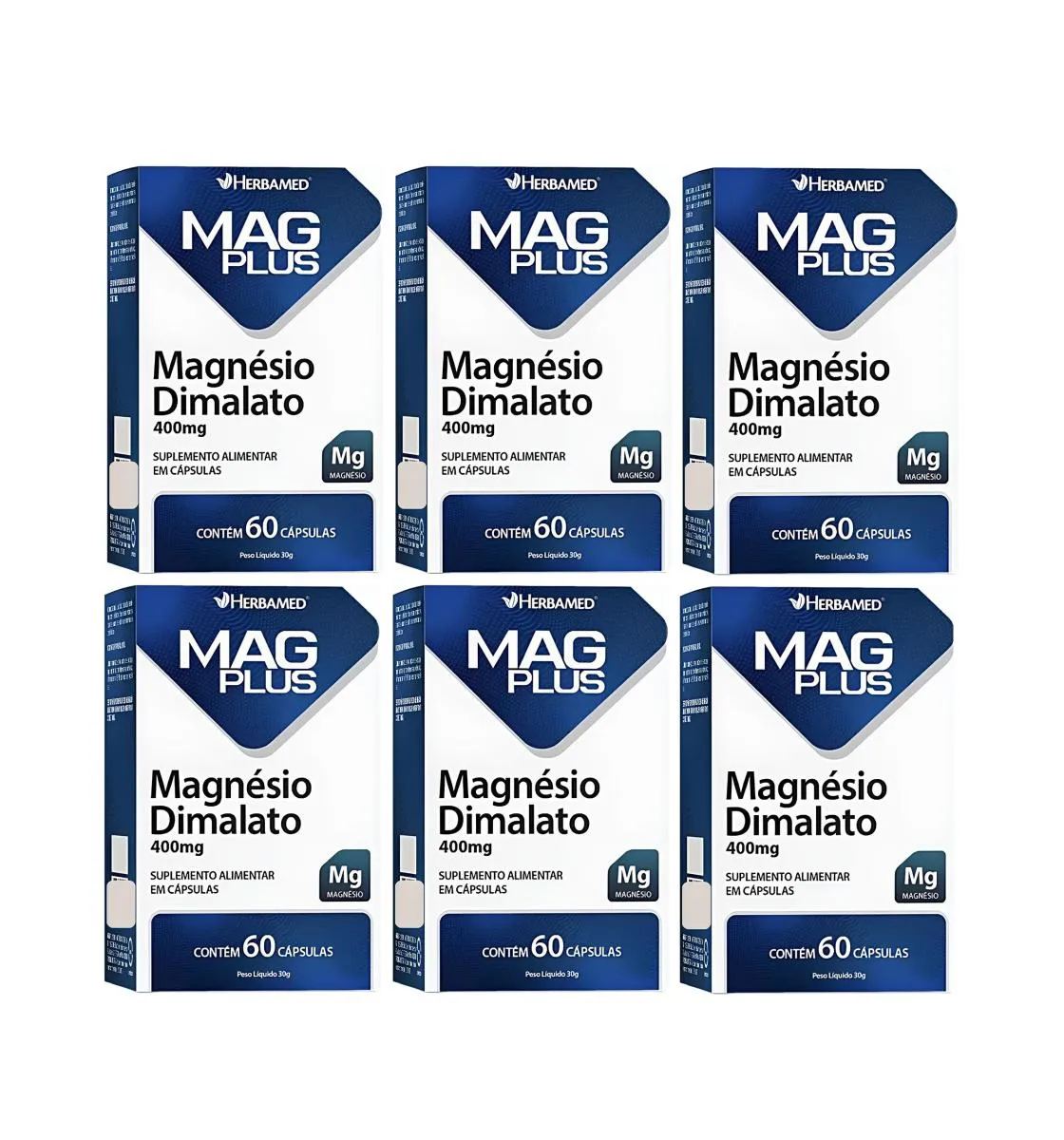KIT 6 SUPLEMENTO MAG PLUS MAGNéSIO DIMALATO 60CPS - HERBAMED