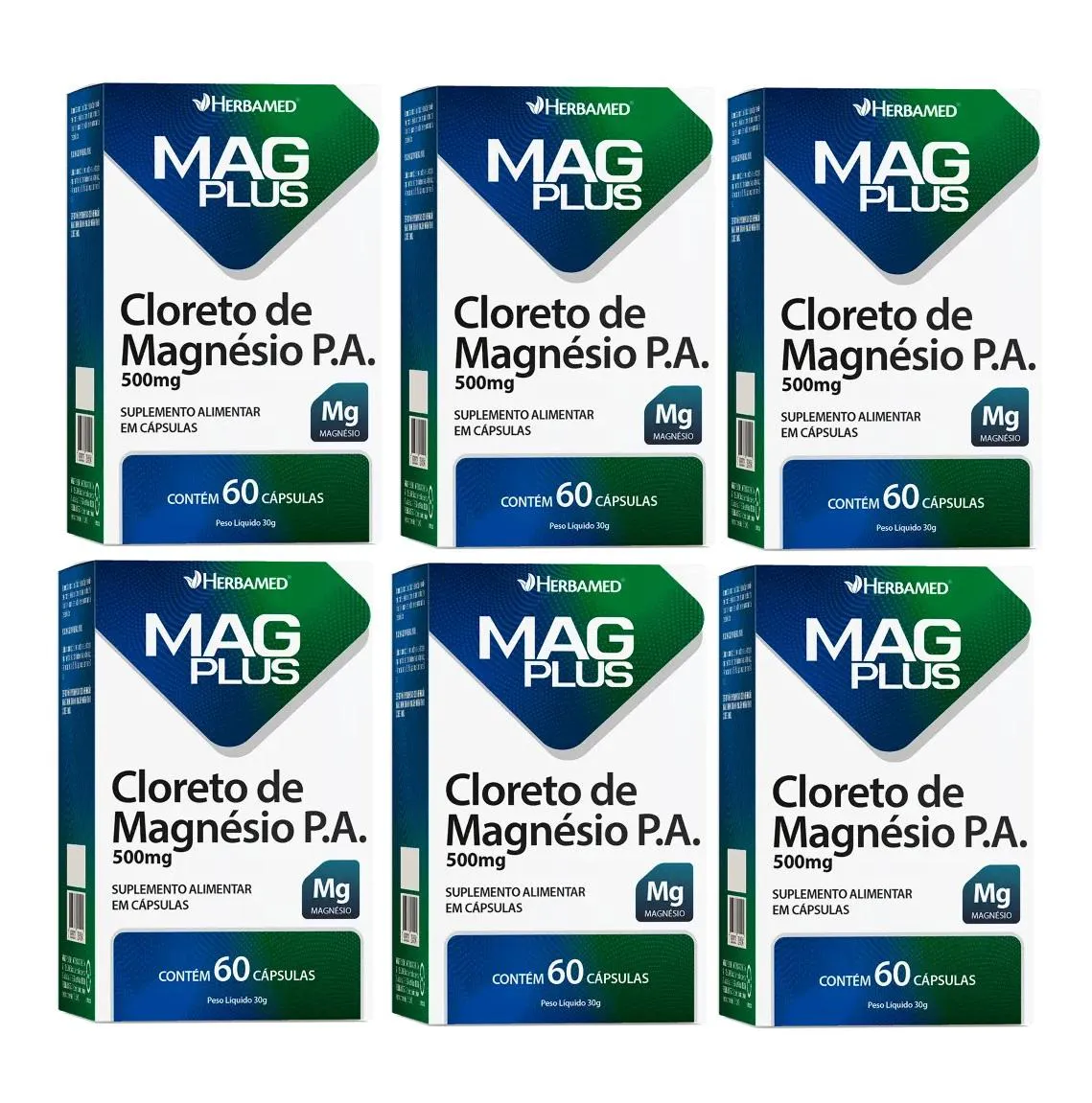 KIT 6 MAG PLUS CLORETO DE MAGNéSIO P.A 60 CPS - HERBAMED