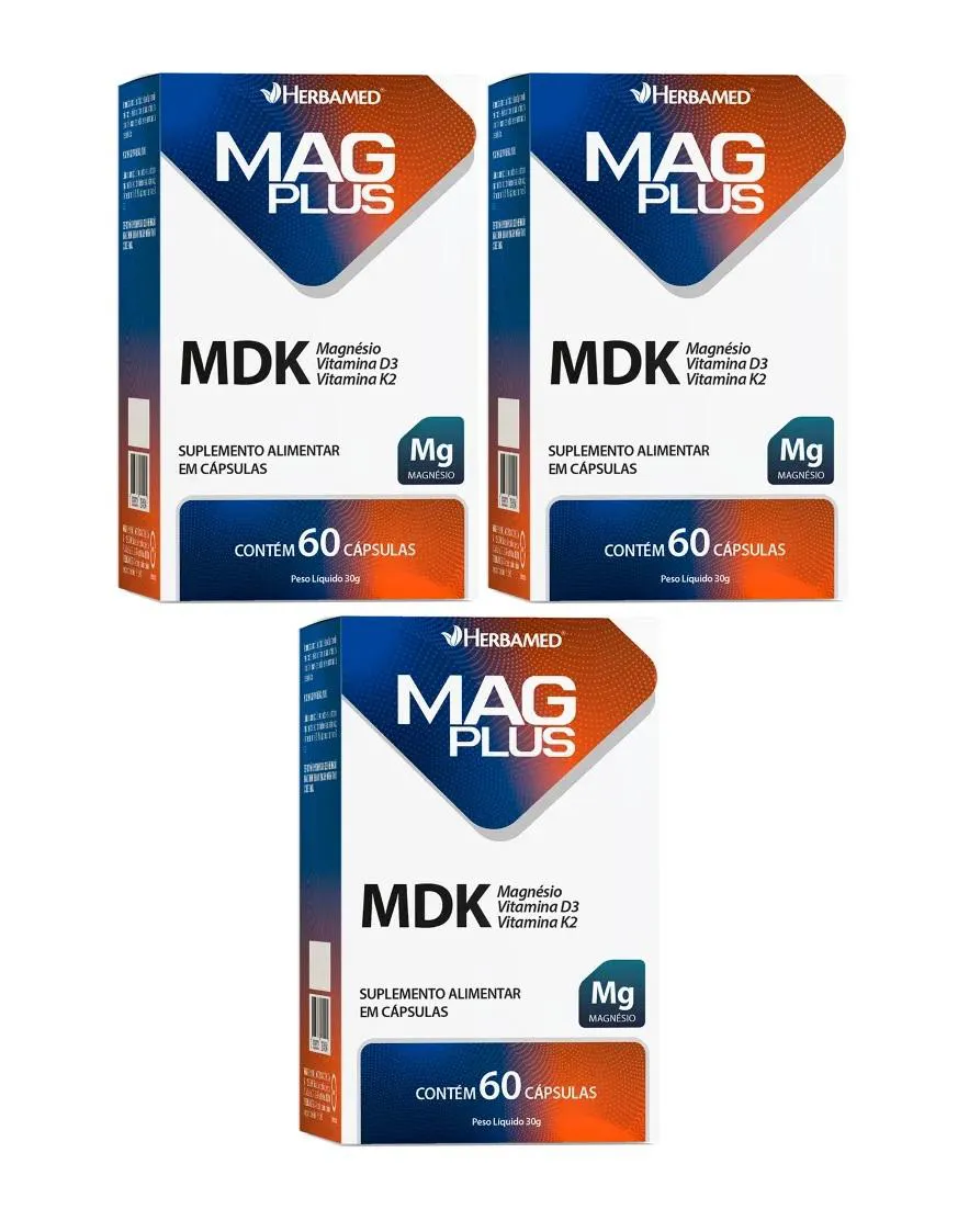 KIT 3 SUPLEMENTO MAG PLUS MDK 60 CáPSULAS - HERBAMED