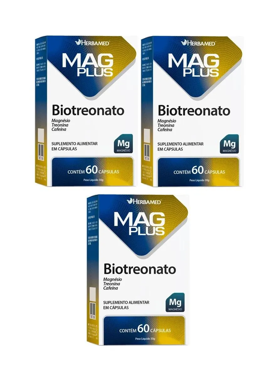 KIT 3 SUPLEMENTO MAG PLUS BIOTREONATO 60 CáPSULAS - HERBAMED