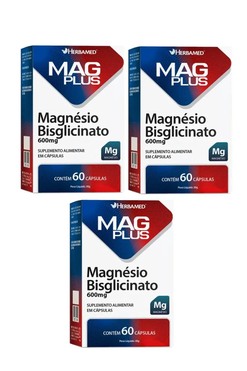 KIT 3 MAG PLUS MAGNéSIO BISGLICINATO 60 CáPSULAS – HERBAMED