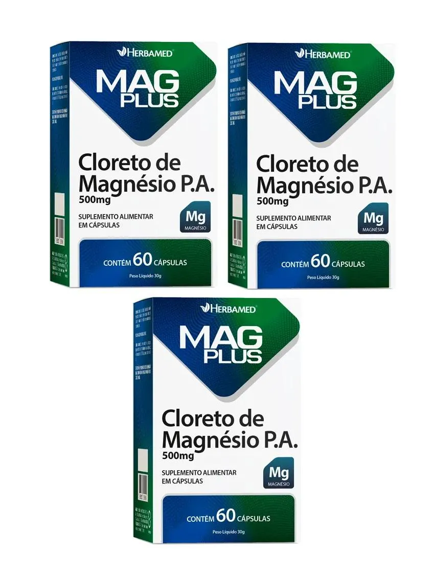 KIT 3 MAG PLUS CLORETO DE MAGNéSIO P.A 60 CPS - HERBAMED