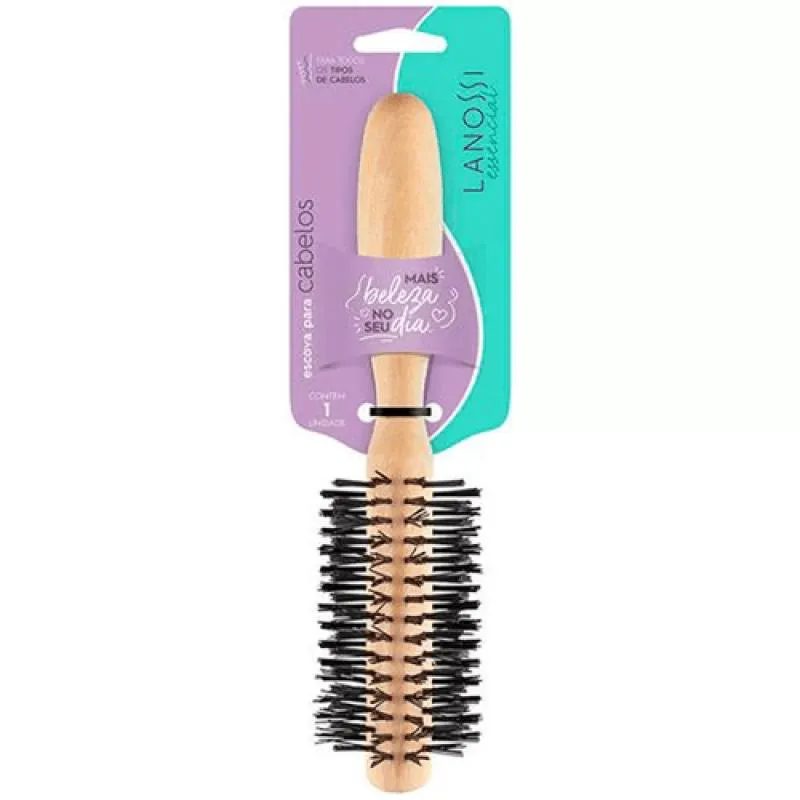 ESCOVA DE CABELO LANOSSI MADEIRA NYLON RETA