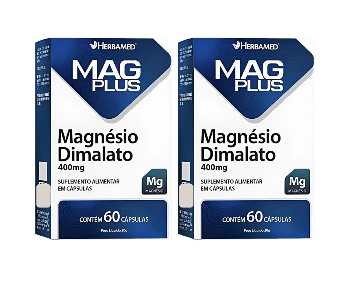 KIT 2 SUPLEMENTO MAG PLUS MAGNéSIO DIMALATO 60CPS - HERBAMED