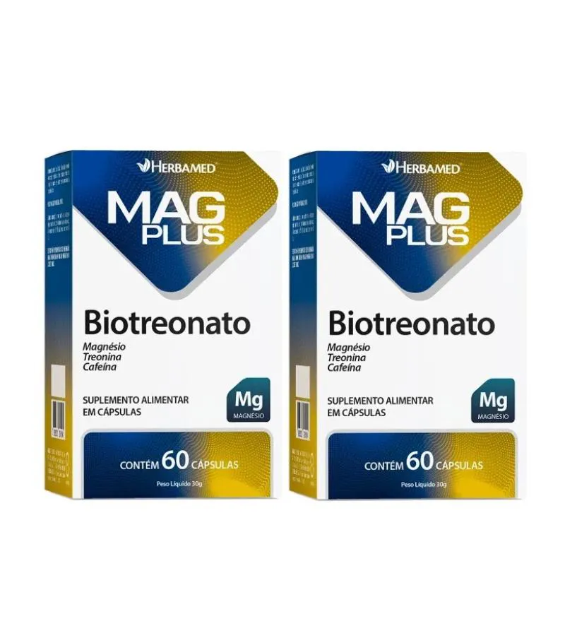 KIT 2 SUPLEMENTO MAG PLUS BIOTREONATO 60 CáPSULAS - HERBAMED
