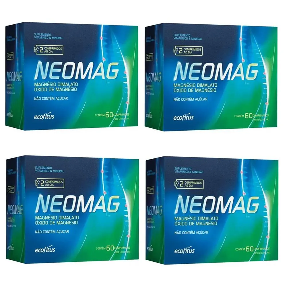KIT 4 SUPLEMENTO ALIMENTAR NEOMAG 60 COMPRIMIDOS - ECOFITUS
