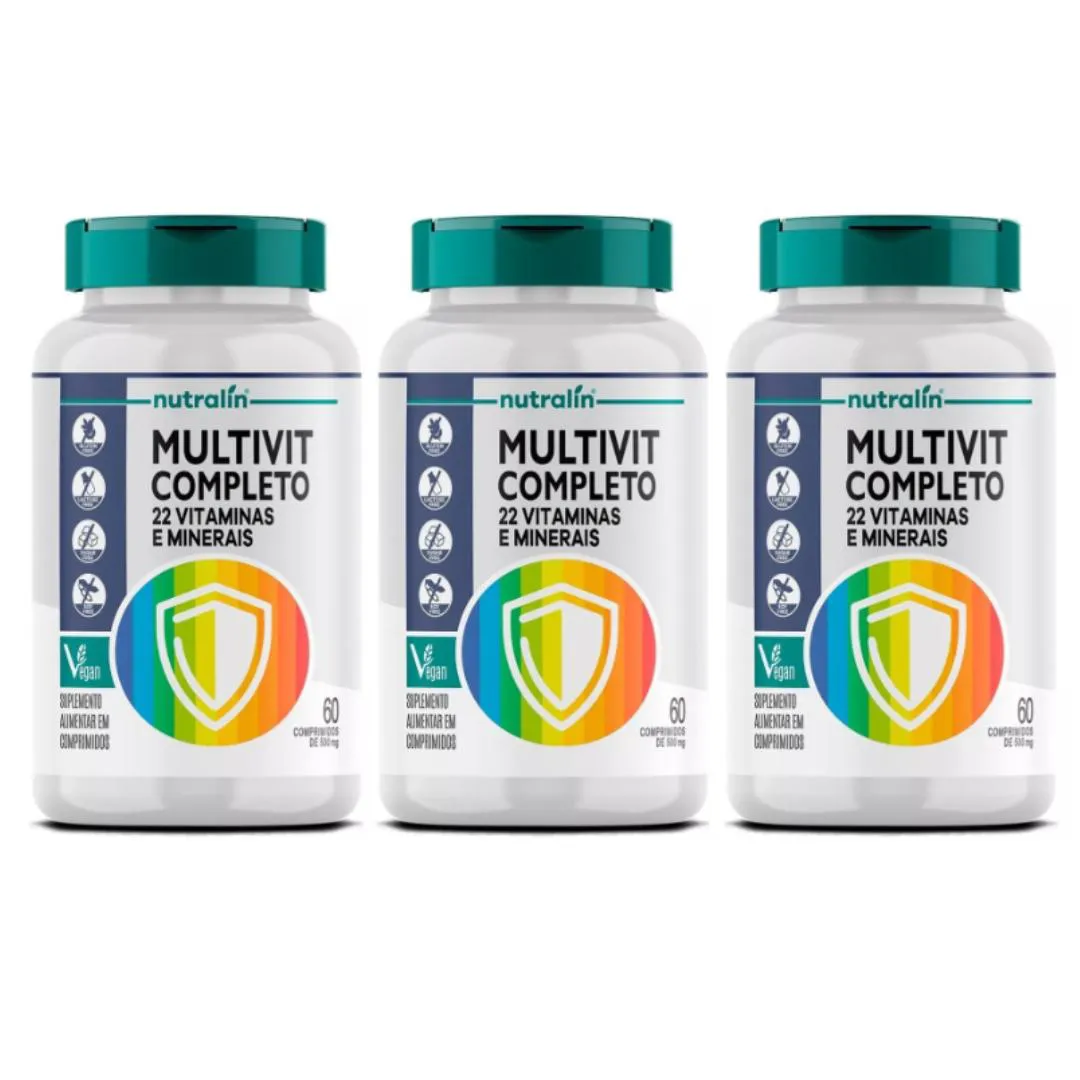 KIT 3 POTES MULTIVIT COMPLETO 60 COMPS NUTRALIN