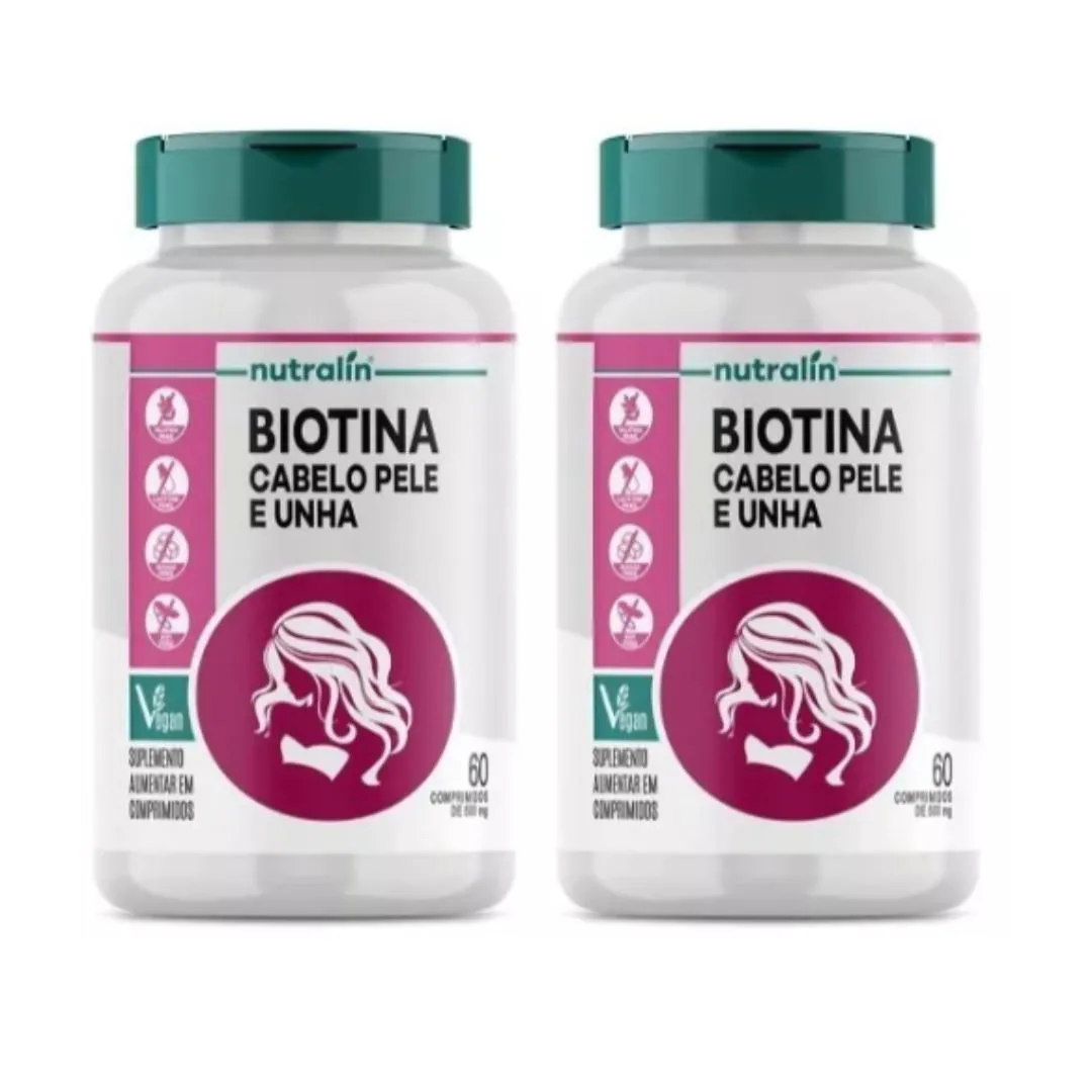 KIT 2X BIOTINA CABELO PELE E UNHA 60 COMPS VEGANO SEM LACTOSE SEM GLUTEN NUTRALIN