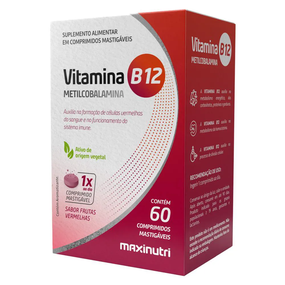 VITAMINA B-12 MASTIGáVEL ZERO AçUCAR 60 COMPRIMIDOS MAXINUTRI