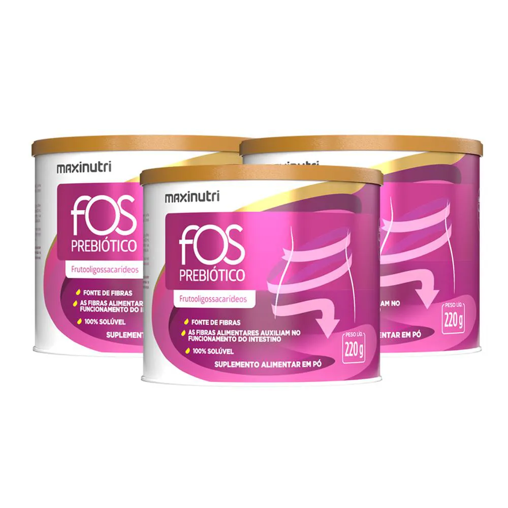 KIT 3 SUPLEMENTO FOS RICO EM FIBRA PREBIOTICA 220G MAXINUTRI