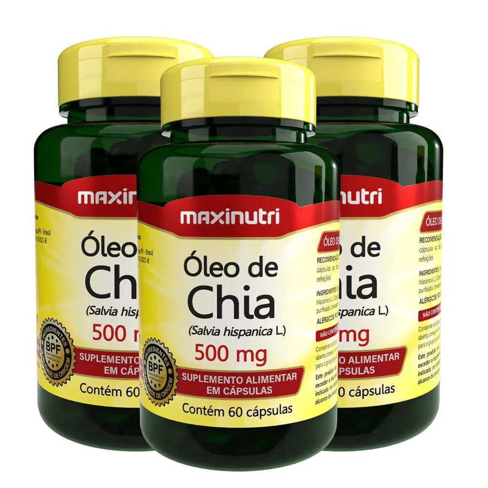 KIT 3 OLEO DE CHIA 500MG 60 CAPSULAS MAXINUTRI
