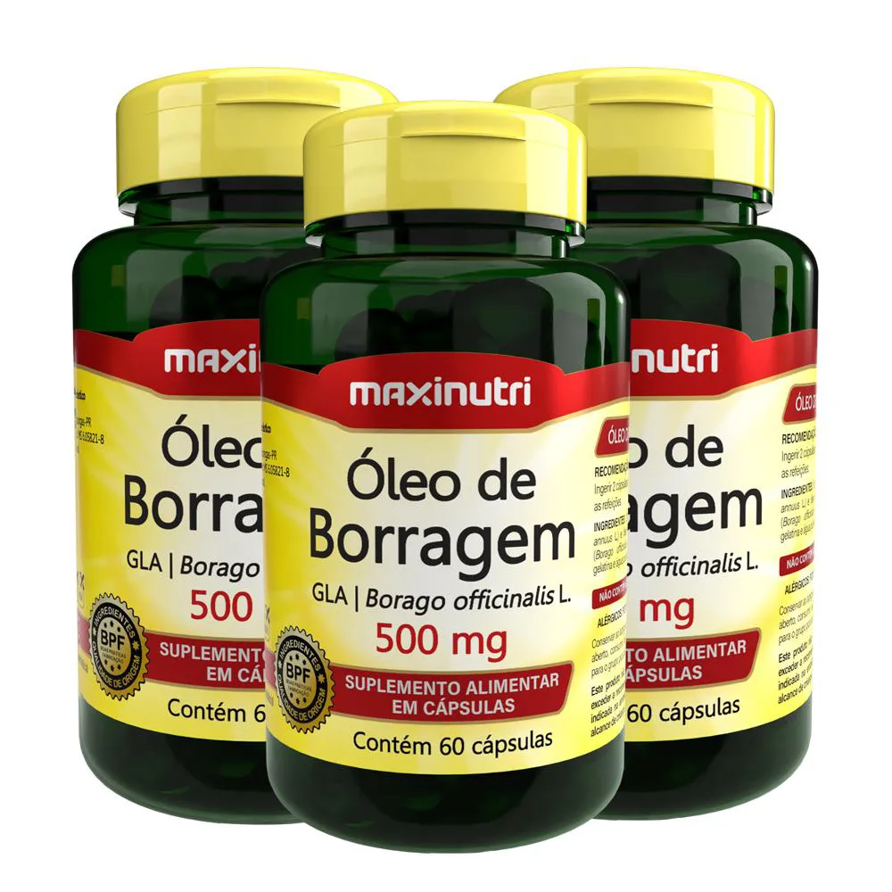 KIT 3 OLEO DE BORRAGEM 500MG 60 CAPSULAS MAXINUTRI
