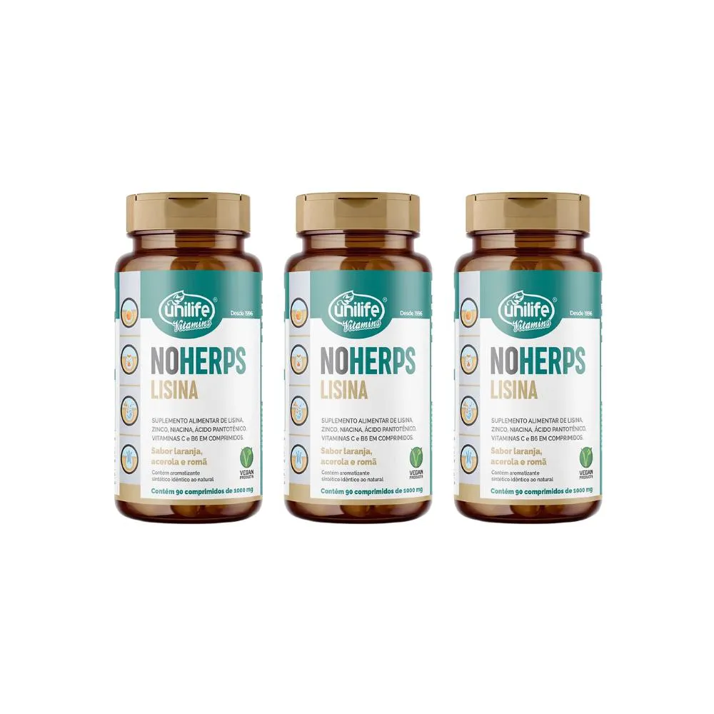 KIT 3 NOHERPS LISINA SUPLEMENTO VEGANO - 90 CPR - UNILIFE