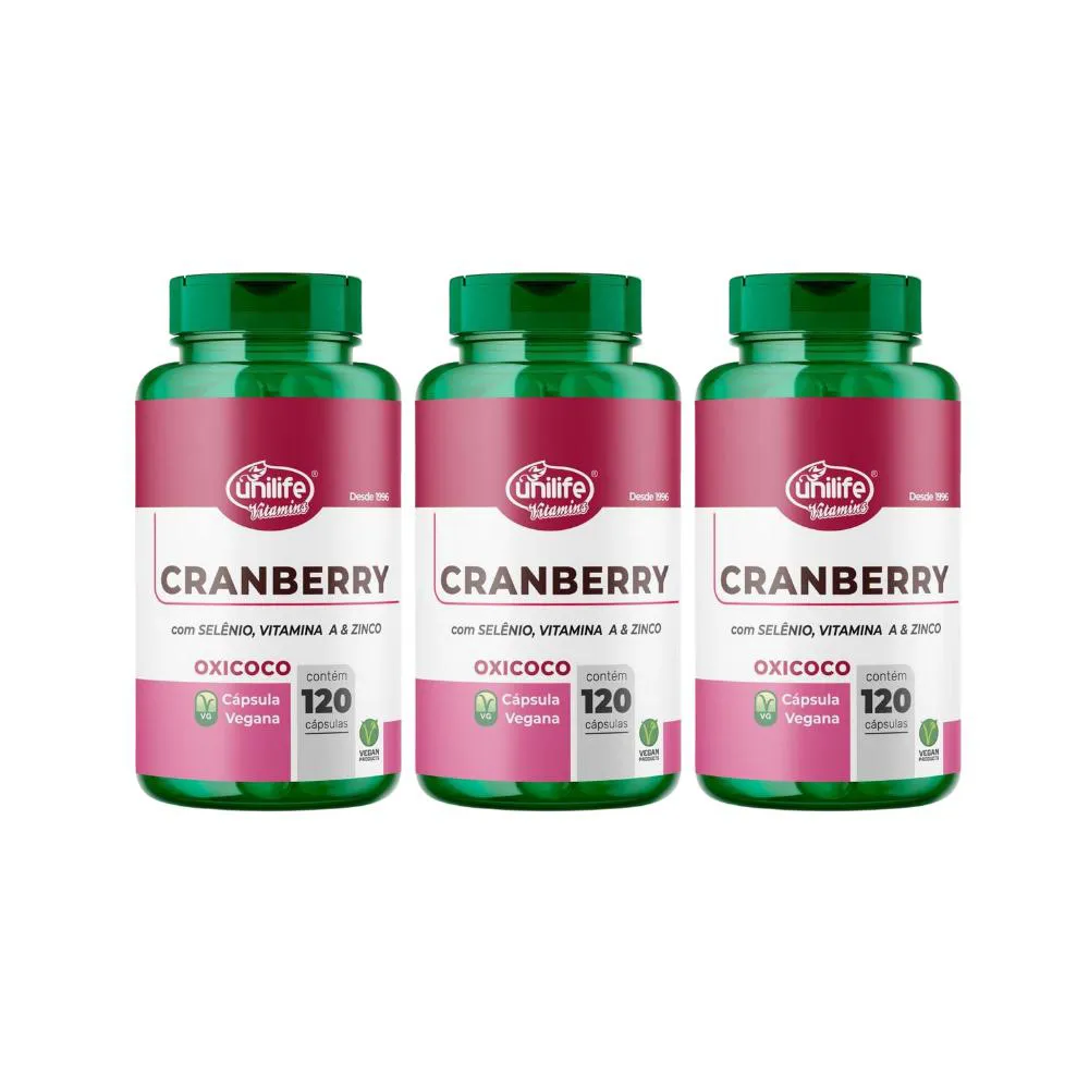 KIT 3 CRANBERRY SELêNIO, VIT A E ZINCO - 120 CAPS - UNILIFE
