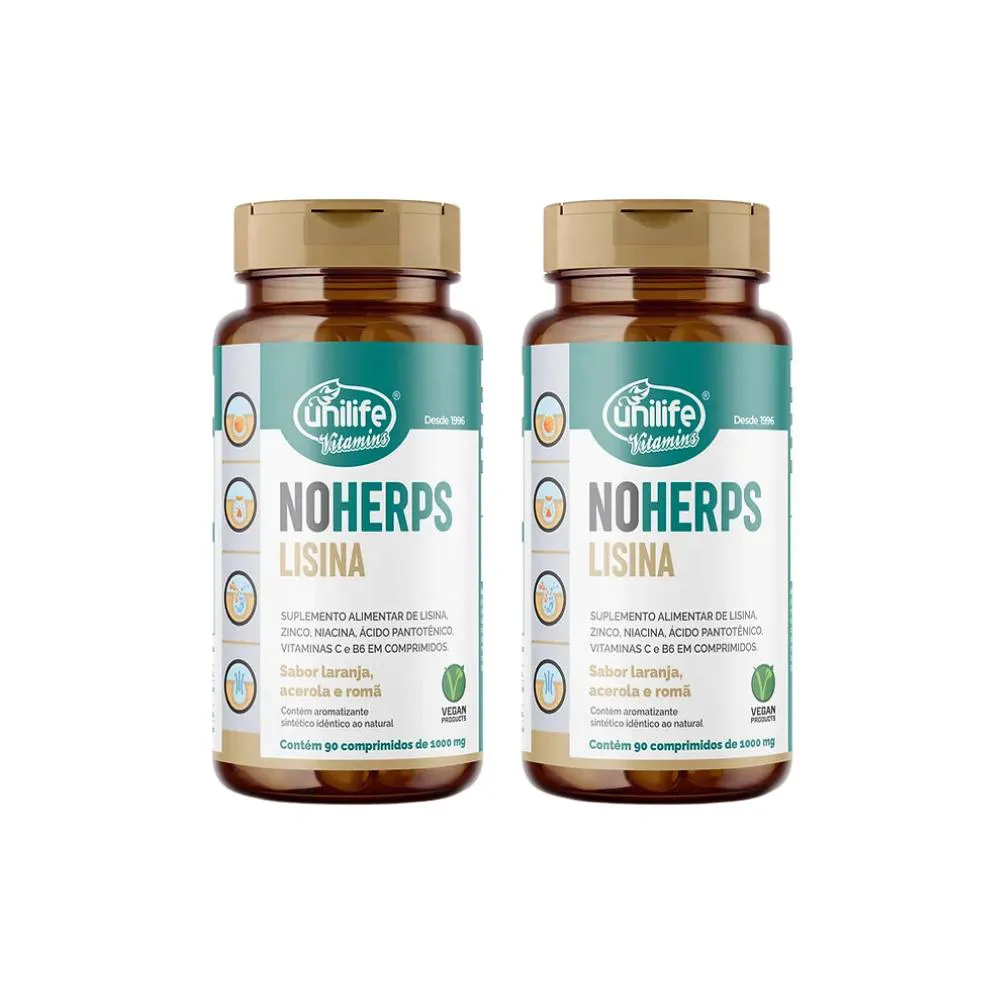 KIT 2 NOHERPS LISINA SUPLEMENTO VEGANO - 90 CPR - UNILIFE