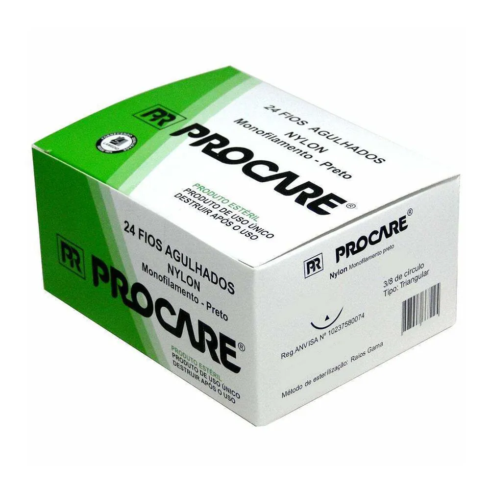 FIO DE SUTURA EM NYLON COM AGULHA 2CM 3/8 TRIANGULAR PROCARE 30